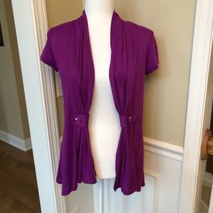 Purple short sleeve ruched cardigan size medium